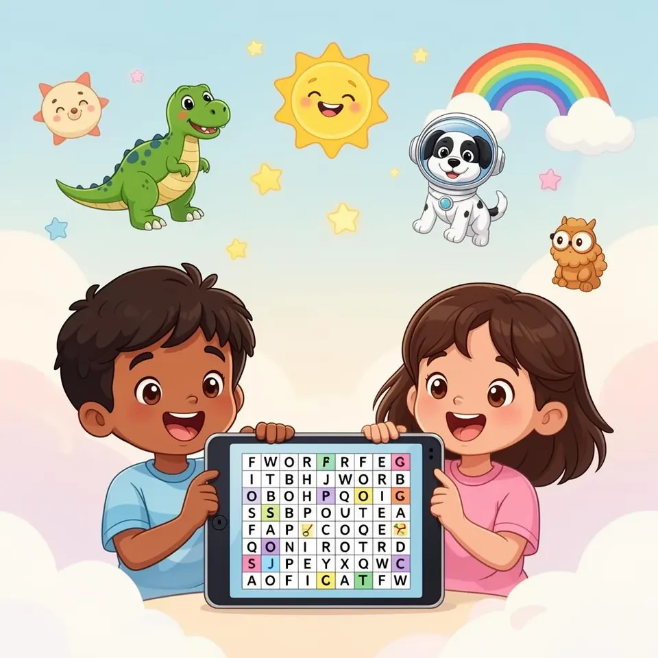 Kid-safe word search games — animals, dinos, space and more