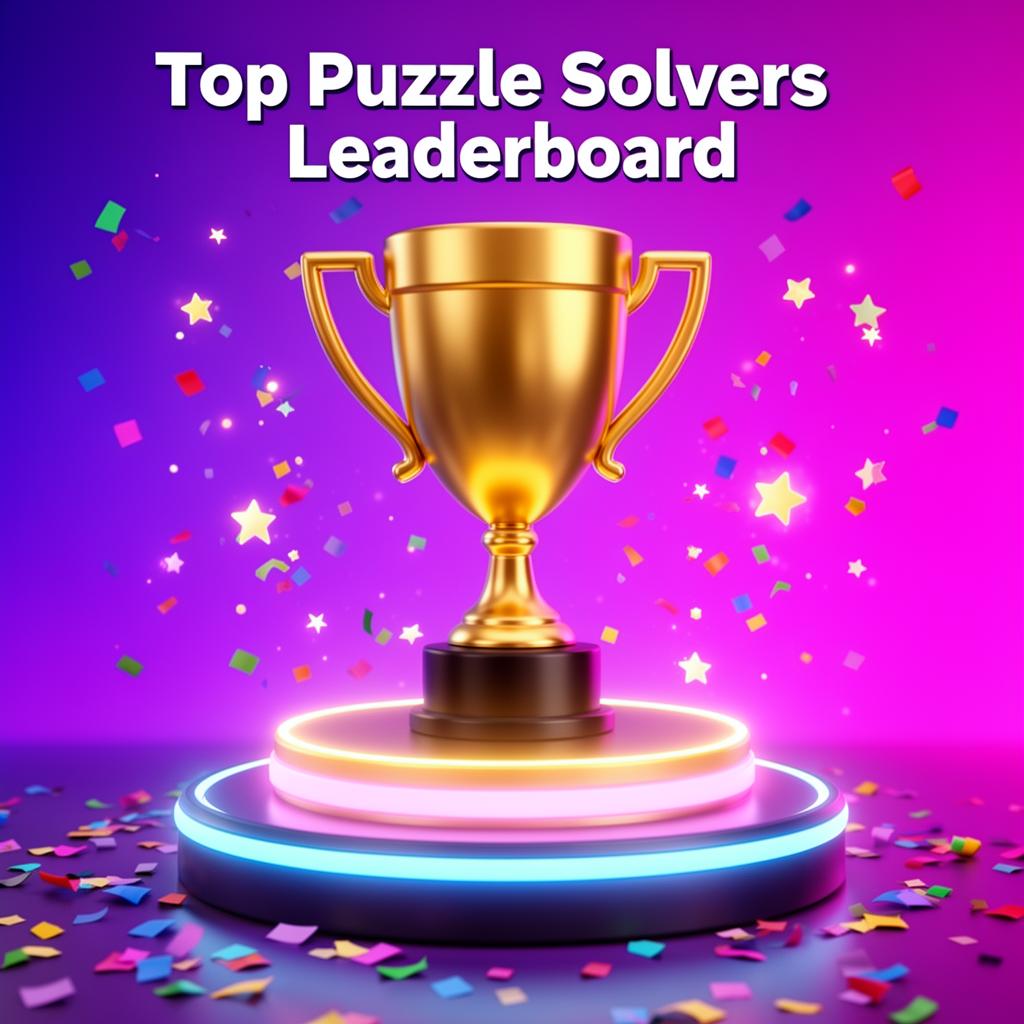 Top puzzle solvers leaderboard — golden trophy on a glowing podium